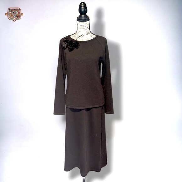 Vintage 90s Long Sleeve Two Piece Sweater Dress Skirt, Small - Picture 2 of 7